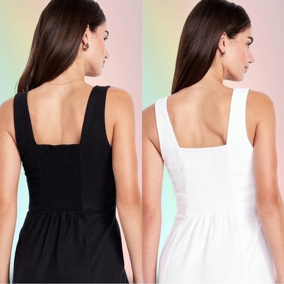 NWTSđź’“GAP OLD NAVY XLđź’“LINEN BUNDLE BLACK & WHITE SQUARE NECK SMOCKED BACK DRESSES - Picture 3 of 16